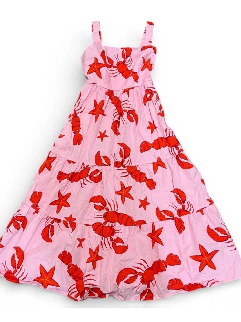 J. Crew Pink Maxi Dress with Red Lobster & Star Print Size 8 - Picture 5 of 15